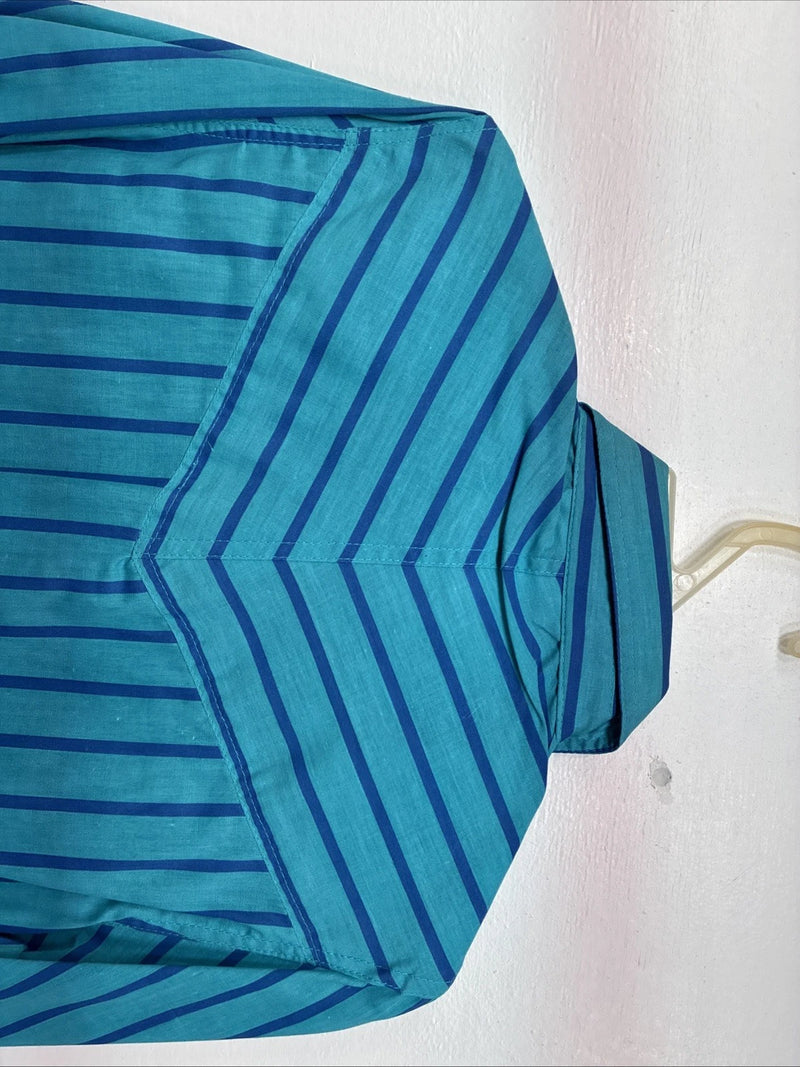New Women’s H Bar C Blue Stripe Long Sleeve Button Up Size 10 MM-14