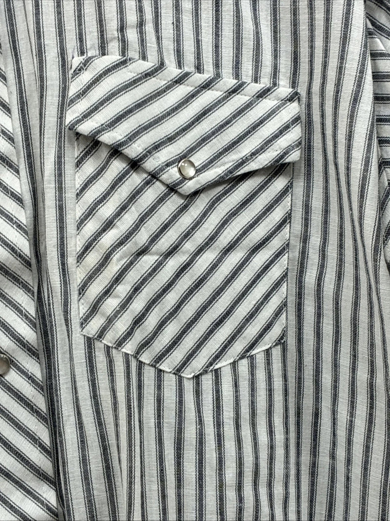 New Men’s Champion Western White Grey Strip Long Sleeve Pearl Snap 3XL E-55
