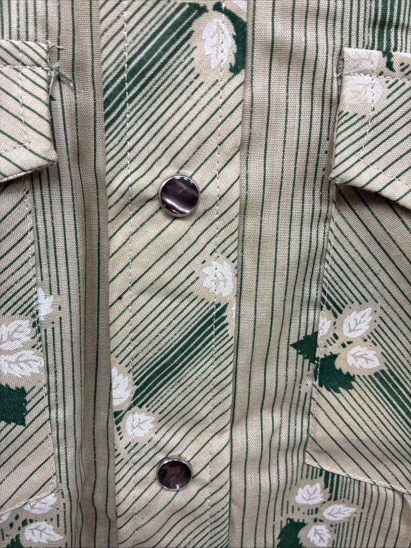 New Men’s ELY Plains Green Tan Floral Long Sleeve Pearl Snap 16.5 Large V-56