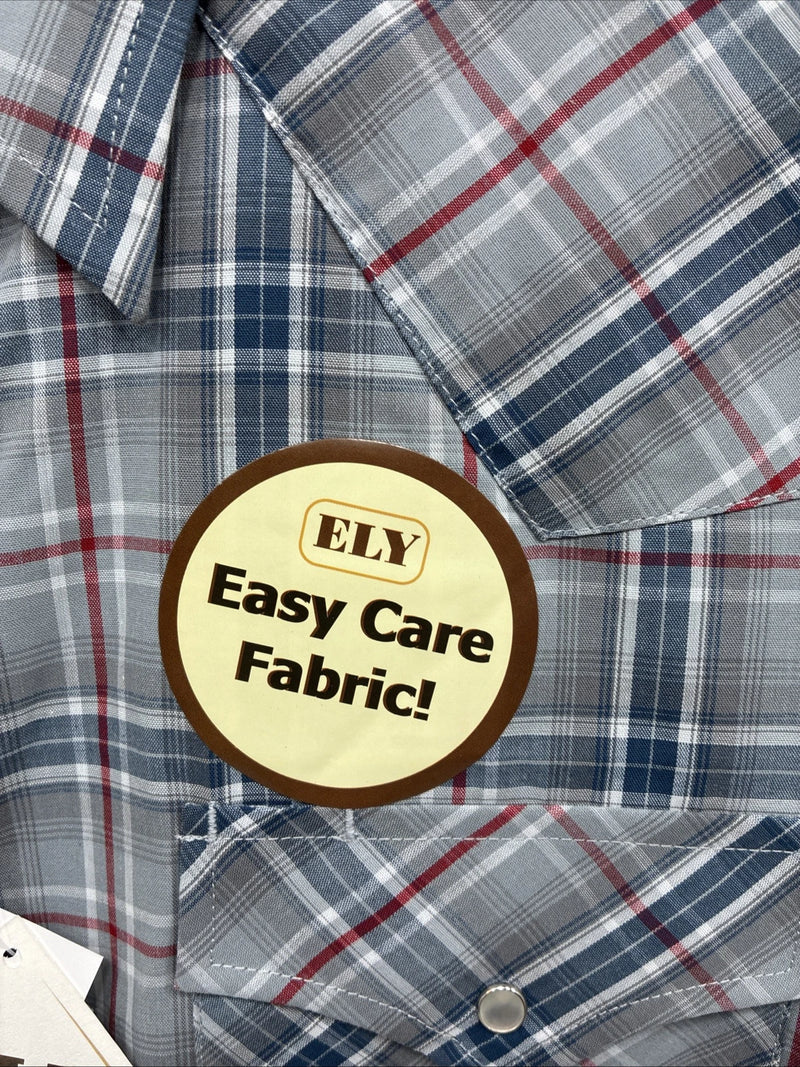 New Men’s ELY Cattleman Gray Multiple Flannel Long Sleeve Pearl Snap 2XL F-62