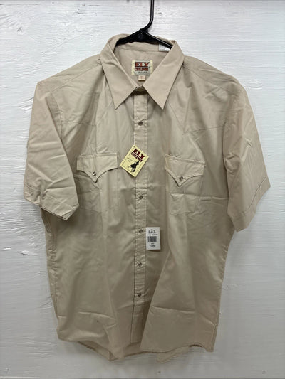 New Men’s ELY Cattleman Tan Short Sleeve Pearl Snap 16.5 Large CC-3