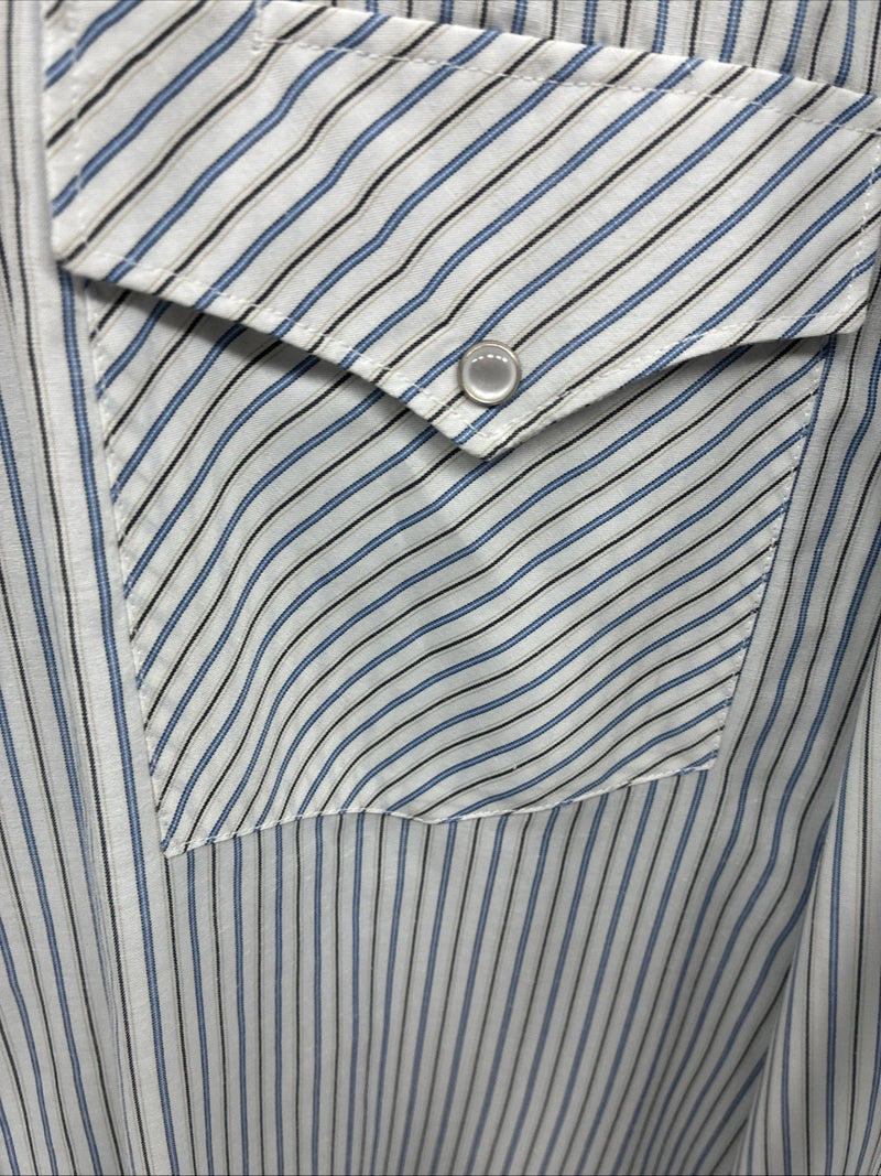New Men’s White Horse White Striped Long Sleeve Pearl Snap 4XL F-46