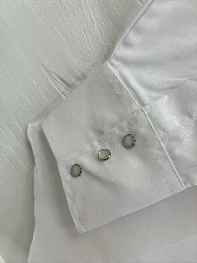 New Men’s ELY Cattleman Western White Long Sleeve Pearl Snap 16 Large V-48
