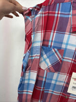 New Women’s Cumberland Red Blue Plaid Short Sleeve Button Up XL GG-21