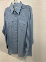 New Men’s ELY Cattleman Blue Stripe Long Sleeve Pearl Snap XL H-82