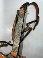 New Light Oil Genuine Leather Show Halter With Lead Rope Silver Accents W-22
