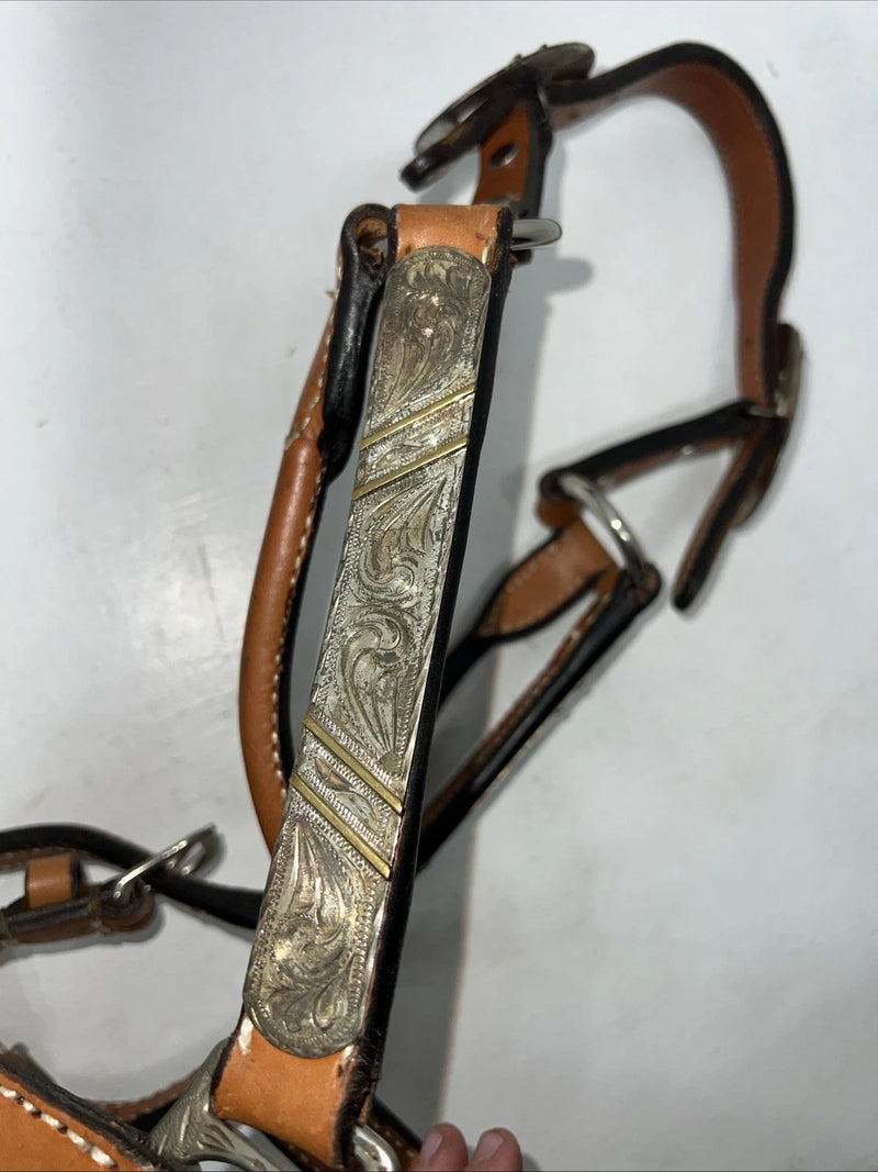 New Light Oil Genuine Leather Show Halter With Lead Rope Silver Accents W-22