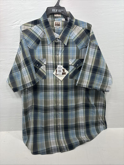New Men’s ELY Cattleman Multiple Color Flannel Short Sleeve Pearl Snap 4XL F-48