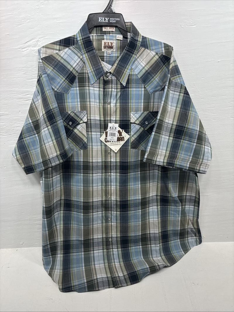 New Men’s ELY Cattleman Multiple Color Flannel Short Sleeve Pearl Snap 4XL F-48