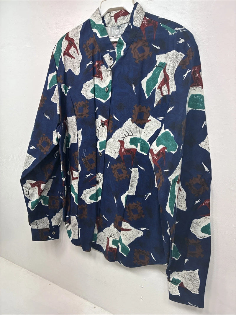 New Women’s Cowboy Threads Blue Design Long Sleeve Button Up Medium KK-23