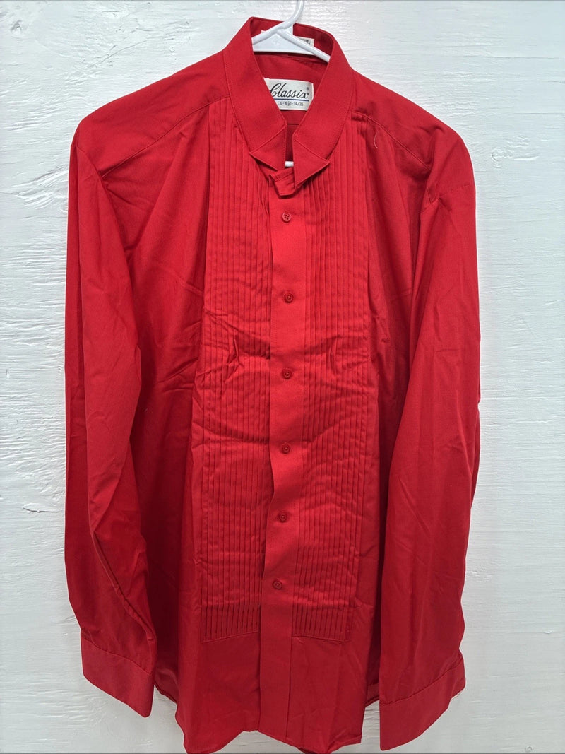 New Classix Red Long Sleeve Button Up English Shirt 16-16.5 Large X-80