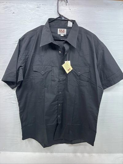 New Men’s ELY Cattleman Black Short Sleeve Pearl Snap 17 XL CC-8