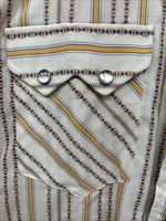 New Men’s Dee-Cee Tan Yellow Stripe Design Short Sleeve Pearl Snap Small O-80