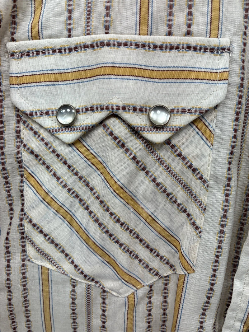 New Men’s Dee-Cee Tan Yellow Stripe Design Short Sleeve Pearl Snap Small O-80