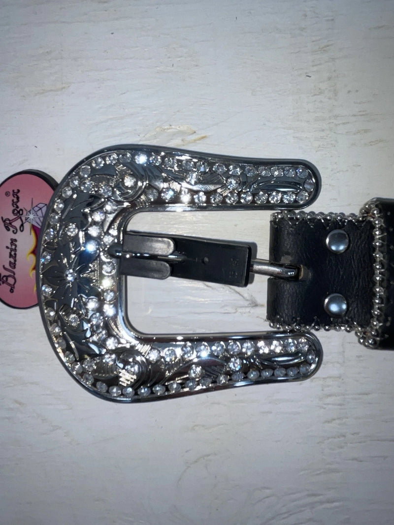 New Black Genuine Leather Blazin Roxx Silver Bling Cross S Belt #N3510401 Z-103