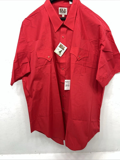 New Men’s Red ELY cattleman Short Sleeve Pearl Snap Shirt. 18.5 2XL G-78