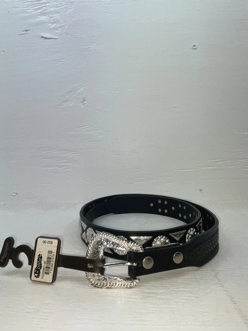 New Black Genuine Leather Nocona Silver Pendent 46” Belt #N2235601 NN-133