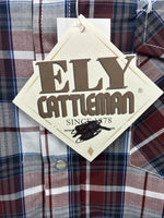 New Men’s ELY Cattleman Red White Plaid Short Sleeve Pearl Snap Large Tall X-66