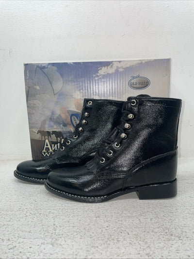 New Youth Black Lace Up Old West Cowboy Boots. 5110 3. 22-24
