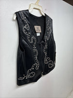 New Women’s 1848 RanchWear Black Rhinestone Sleeveless Vest Zip Up Small YY-44
