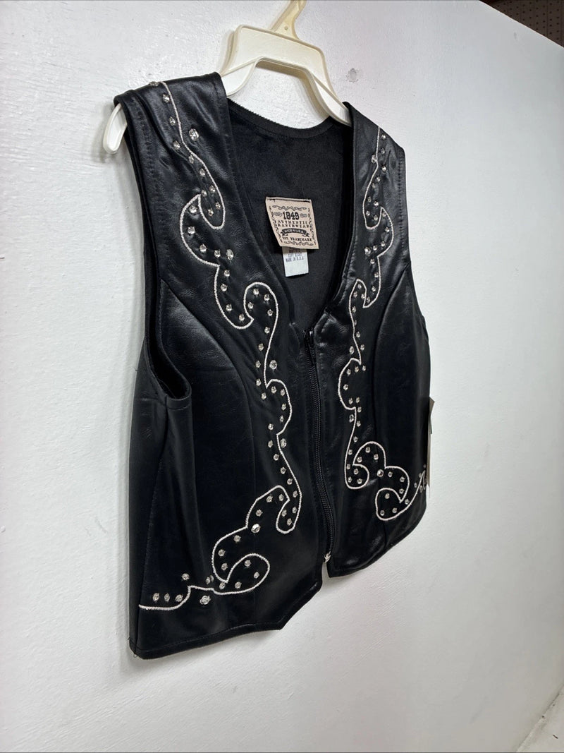 New Women’s 1848 RanchWear Black Rhinestone Sleeveless Vest Zip Up Small YY-44