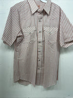 New Men’s Pink Stripped HbarC Ranchwear Short Sleeve Pearl Snap Shirt 16 L S-22