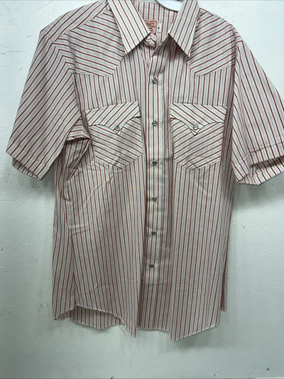 New Men’s Pink Stripped HbarC Ranchwear Short Sleeve Pearl Snap Shirt 16 L S-22