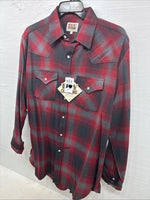 New Men’s ELY Cattleman Red Plaid Heavy Long Sleeve Pearl Snap Large CC-37