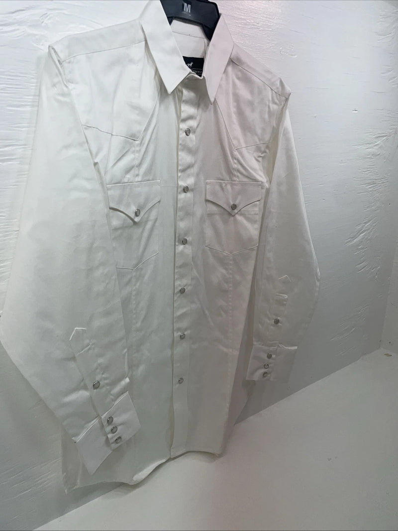 New Men’s Western Express White Long Sleeve Pearl Snap Medium B-88 
