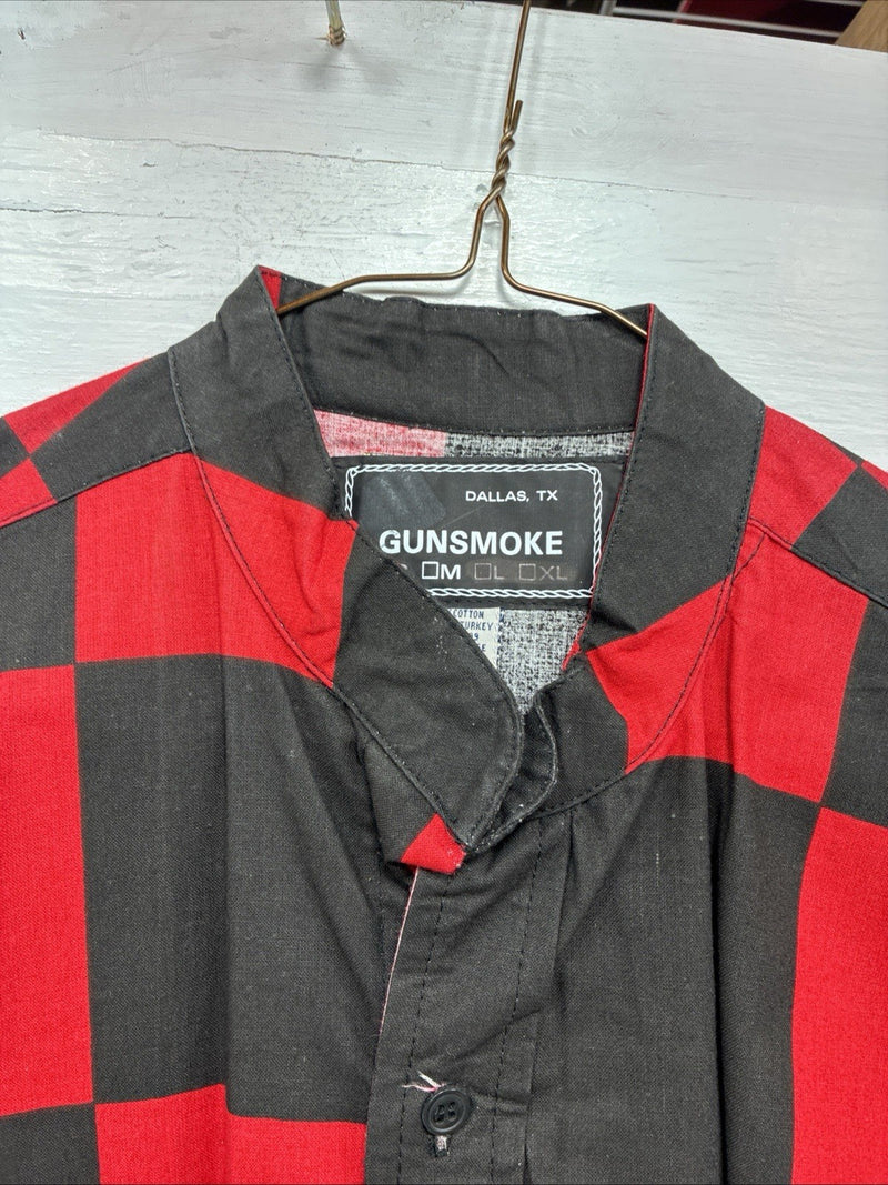 New Men’s GunSmoke Black Red Checkered Long Sleeve Button Up Medium K-46
