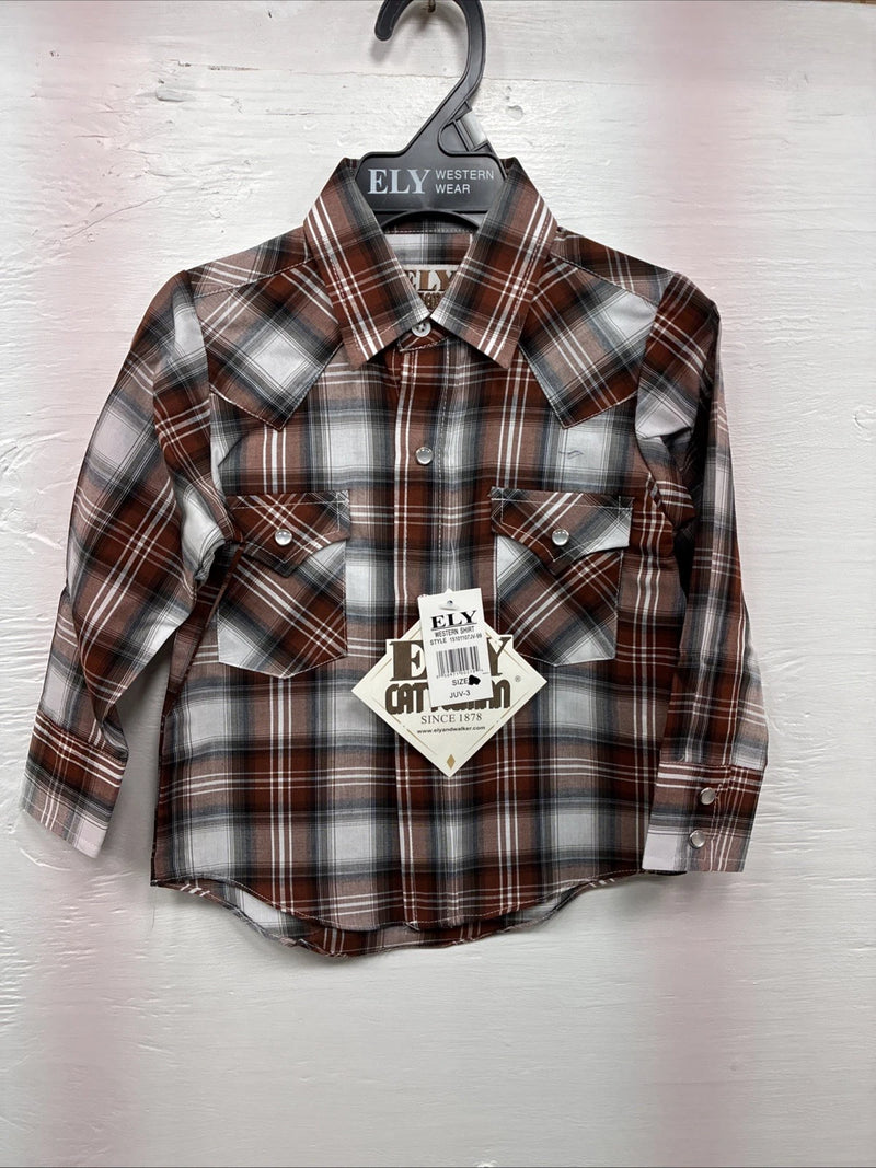 New Kids ELY Cattleman Orange Plaid Long Sleev Pearl Snap JUV-3 DD-18