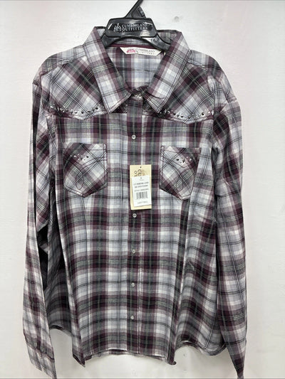 New Women’s Cumberland Purple Plaid Long Sleeve Pearl Snap 3XL GG-33