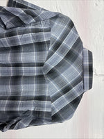 New Men’s ELY Cattleman Gray Blue Plaid Long Sleeve Pearl Snap Large Q-54