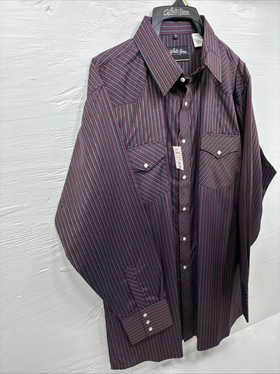 New Men’s White Horse Black Red Stripe Long Sleeve Pearl Snap XL H-77