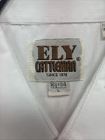 New Men’s ELY Cattleman White Long Sleeve Pearl Snap 16.5 X 34 Large V-116