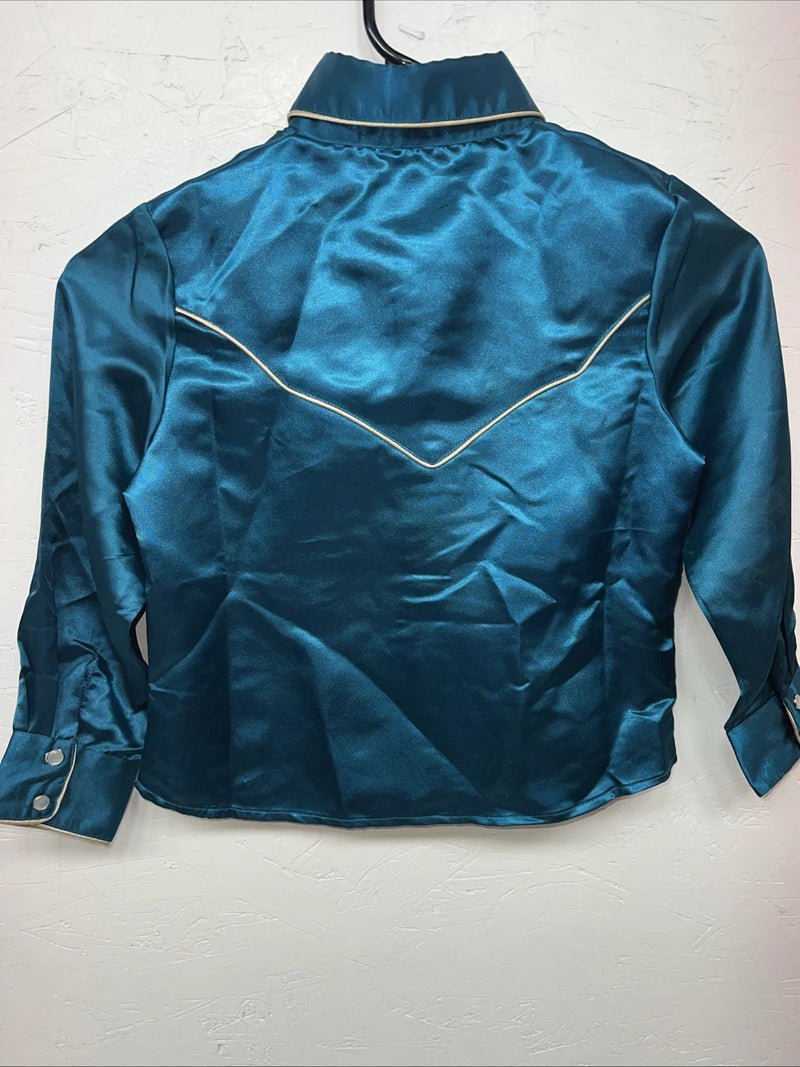 New Children’s Cumberland Outfitters Blue Satin Long Sleeve Button Up S 3C-50