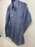 New Men’s Rocket mount Blue Jean Design Long Sleeve Pearl Snap Medium M-59