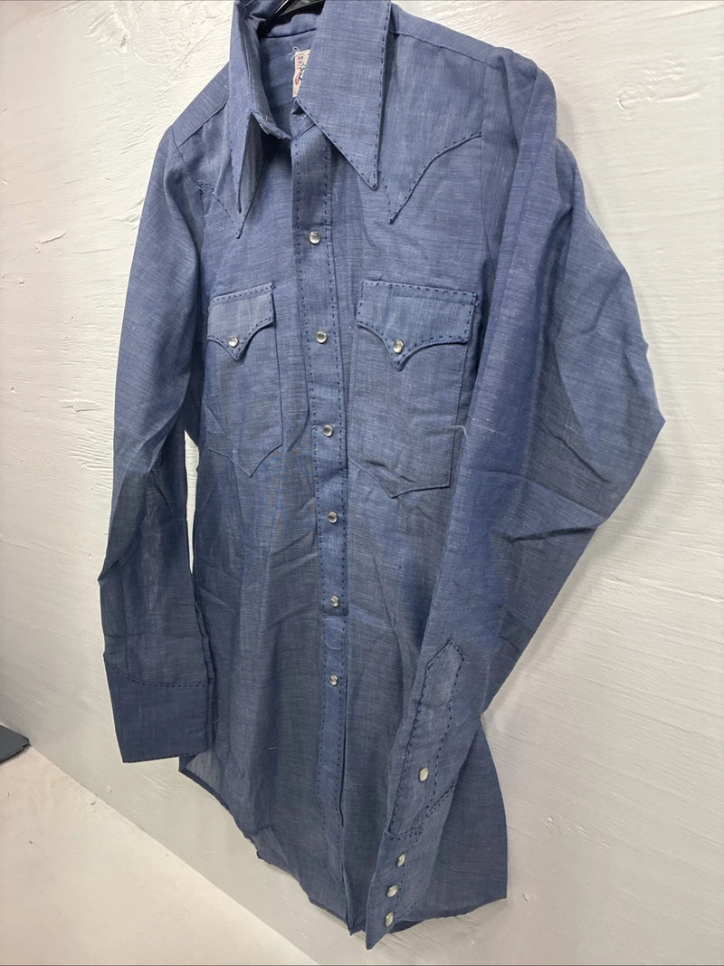 New Men’s Rocket mount Blue Jean Design Long Sleeve Pearl Snap Medium M-59