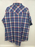 New Men’s ELY Cattleman Purple Multicolor Plaid Short Sleeve Pearl Snap XL R-54