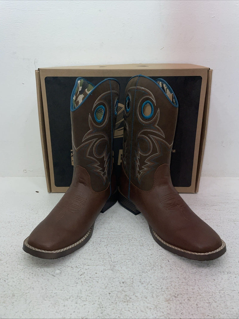 New Youth Brown DBL Barrel Cowboy Boots. 4476232 5. 2-94