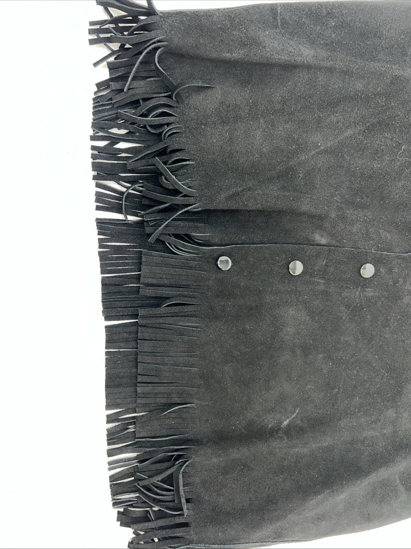 New Women’s Western Express Black Leather Fringe Biker Vest XL L-605