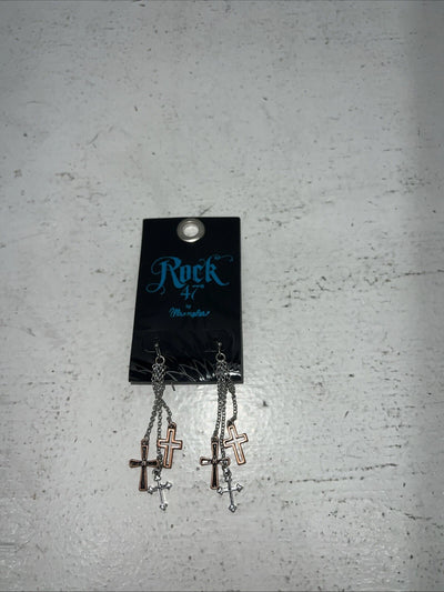 New Women’s Rock 47 Copper Silver Multi Cross Dangle Earrings. ER2664R47 A-72