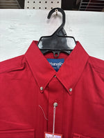 New Men’s Wrangler Red Long Sleeve Button Up Shirt Medium J-85