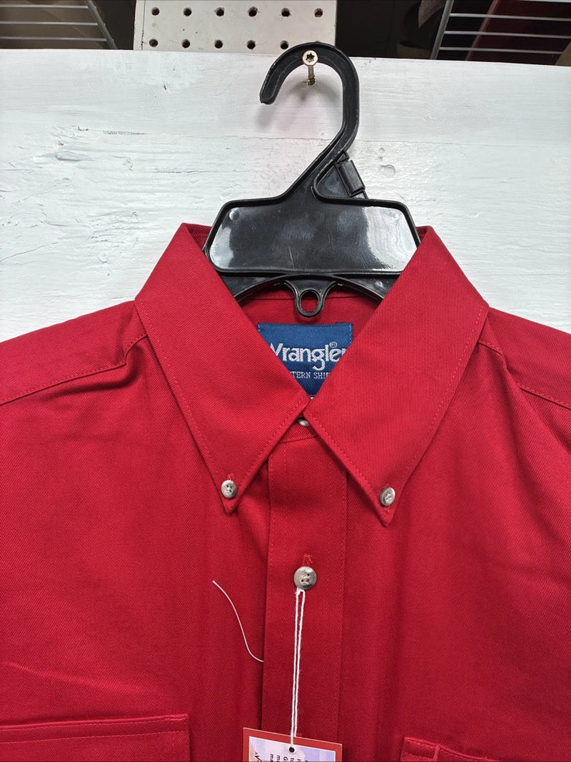 New Men’s Wrangler Red Long Sleeve Button Up Shirt Medium J-85