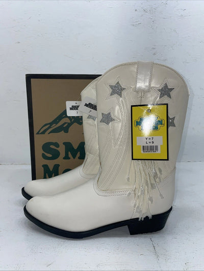 New Women’s White With Fringe Smoky Mountain Cowboy Boots. 1057 J 7 M. 18-47