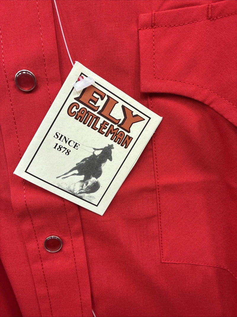 New Men’s ELY Cattleman Red Western Long Sleeve Pearl Snap 17 X 35 XL T-51