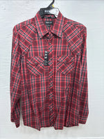 New Men’s ELY 1878 Red Black Plaid Long Sleeve Pearl Snap Large Q-51