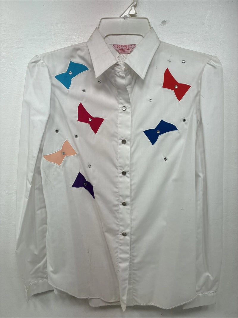 New Women’s H Bar C White Design Long Sleeve Pearl Snap Size 12 KK-108