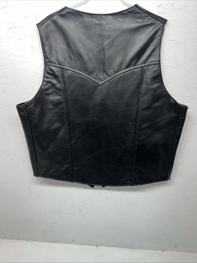 New Men’s Black Western Express Leather Biker Vest XL Q-603
