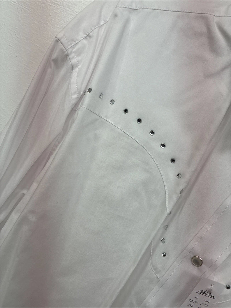New Women’s White Horse White Gem Long Sleeve Pearl Snap 2XL II-1